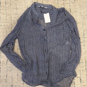 Diane Von Furstenberg Blue, Purple and White Long Sleeve Button Down Shirt